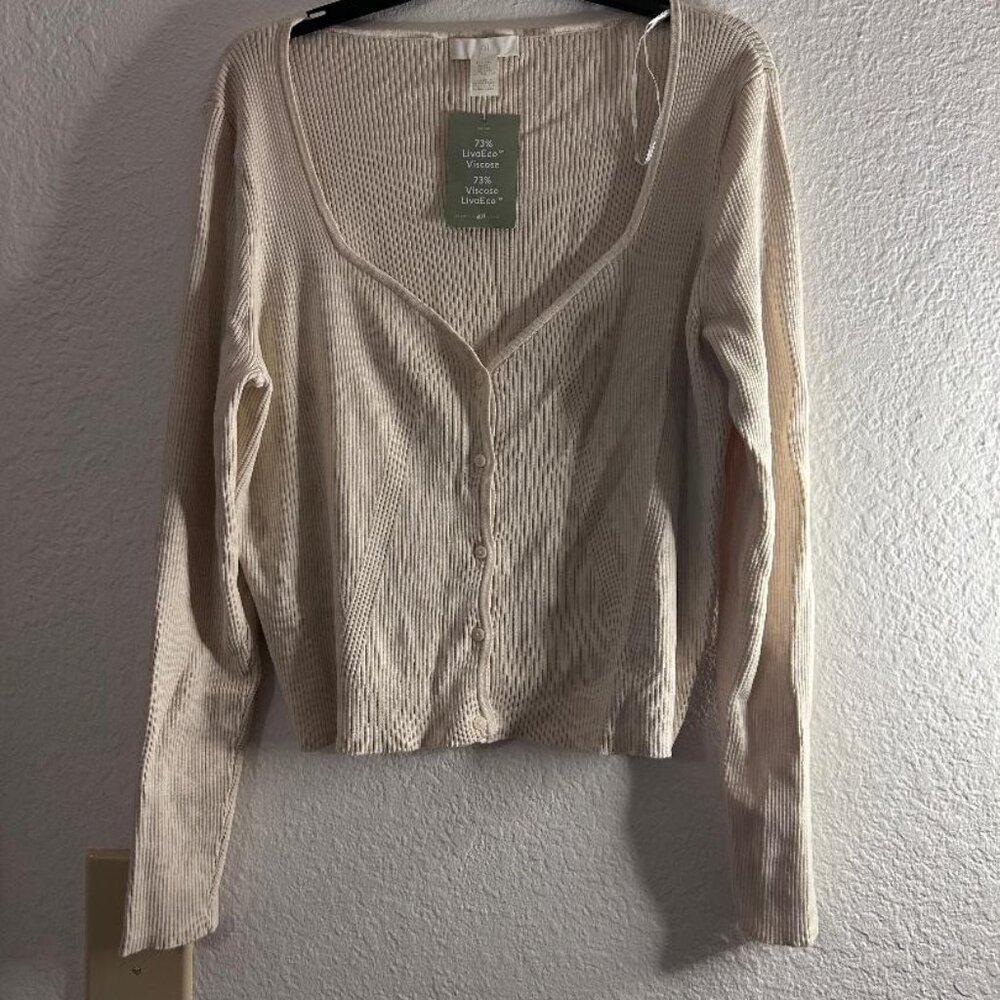 Beige Cropped Button Down Cardigan H&M Size XXL